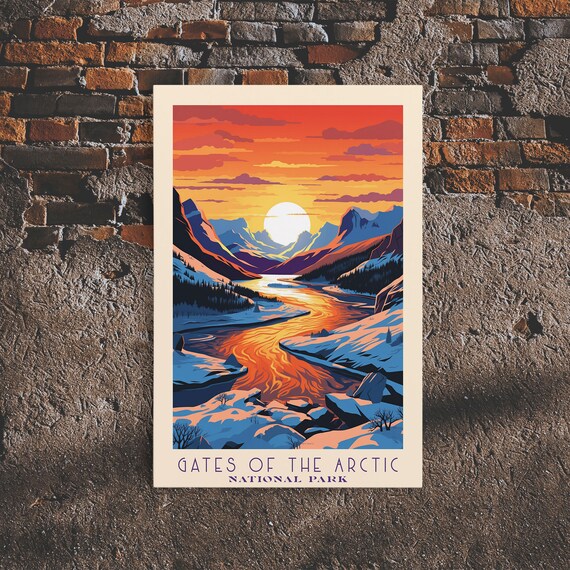 Gates of the Arctic National Park Snowy Valley River Sunset Travel Poster