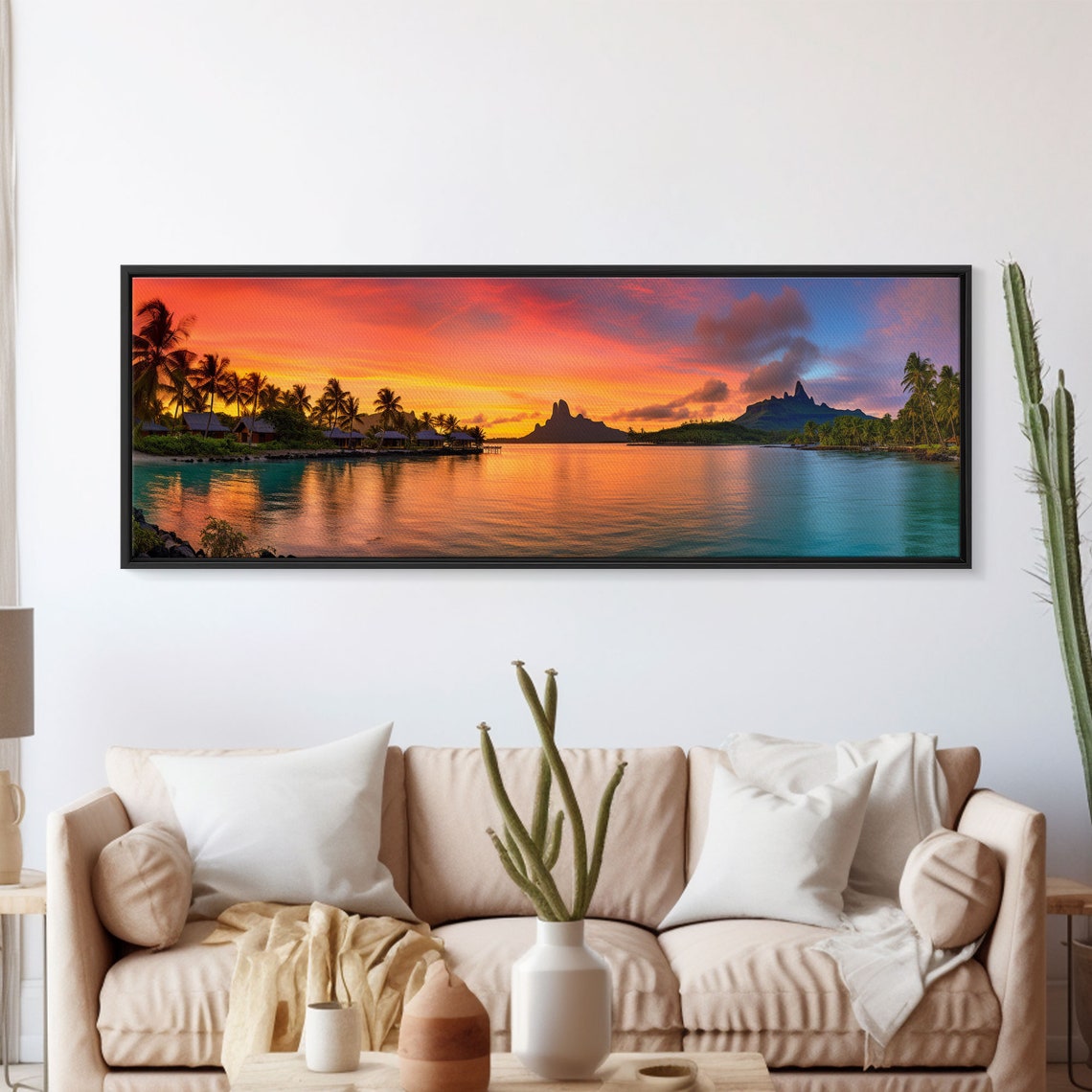 Bora Bora Sunset Overwater Bungalows Lagoon Panoramic Beach Poster - Image 5
