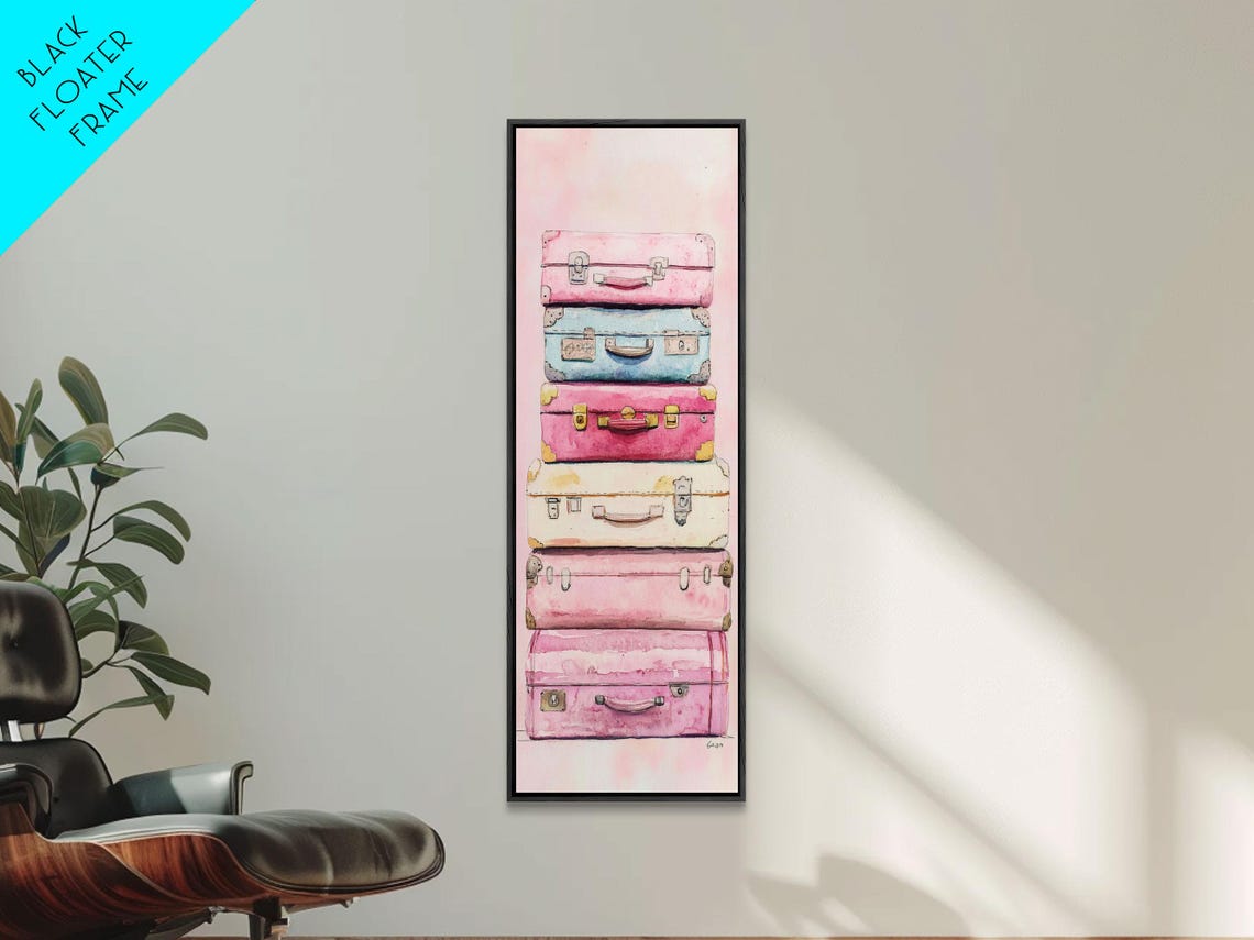 Stacked Suitcase Print Cottagecore Wall Art Whimsical Art Rustic Decor Light Pink Wall Art Vertical Gift Idea Above Sofa Art - Image 2