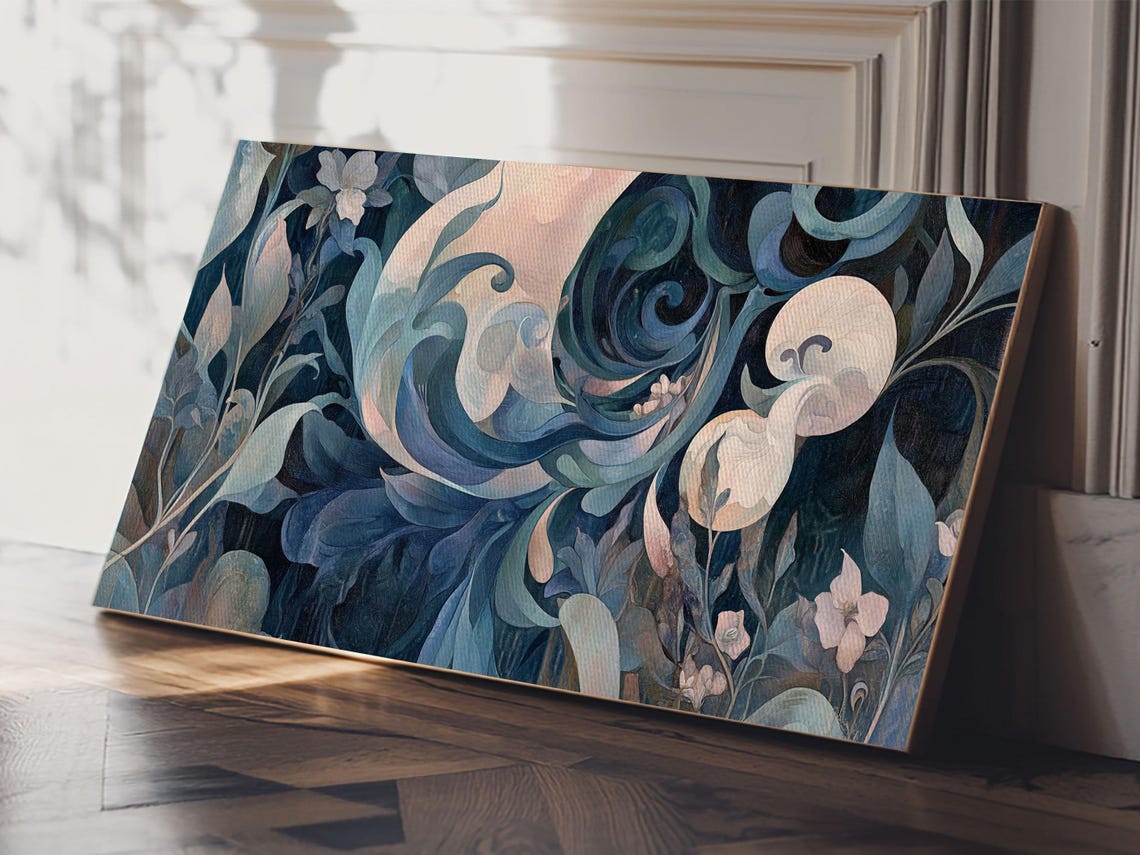 Moody Blue Art Nouveau Floral Moonlit Botanical Dark Wall Poster - Image 6