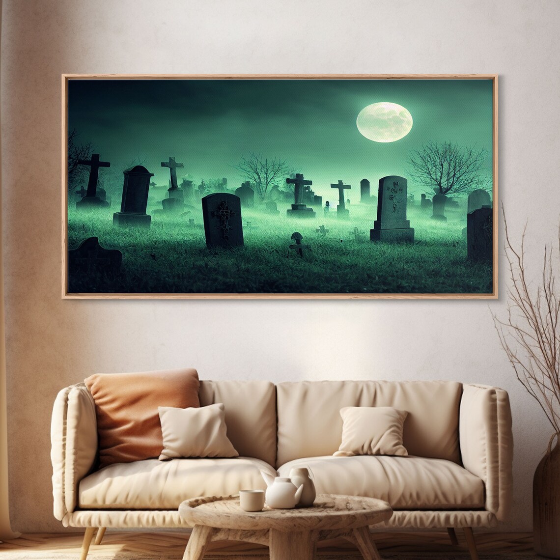 Full Moon Over A Haunted Cemetery At Night Art Print - Image 4