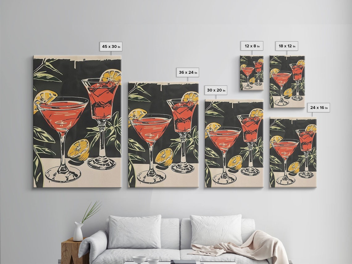 Vintage Red Martini Cocktails Woodblock Style Framed Bar Art Poster - Image 2