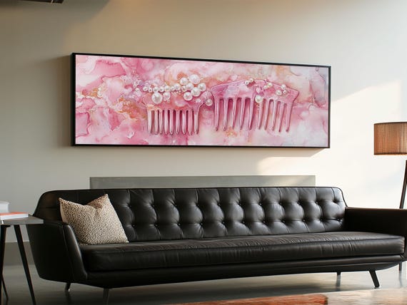 Framed Print Pearl Comb Art Feminine Boho Rustic Wall Art Cottagecore Bedroom Decor Light Pink Abstract Painting Minimalist