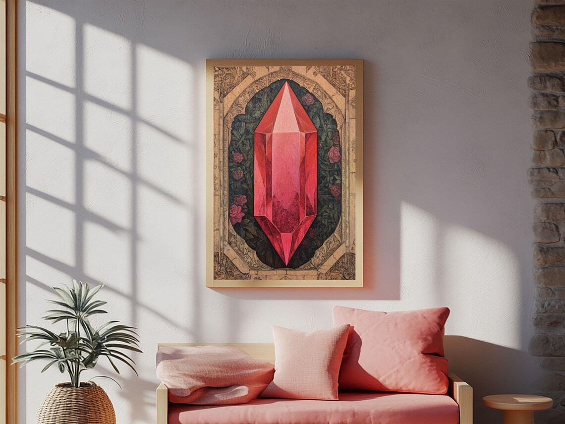 Red Ruby Crystal Painting Art Print Vintage Gemstone Mineral Wall Decor - Image 6