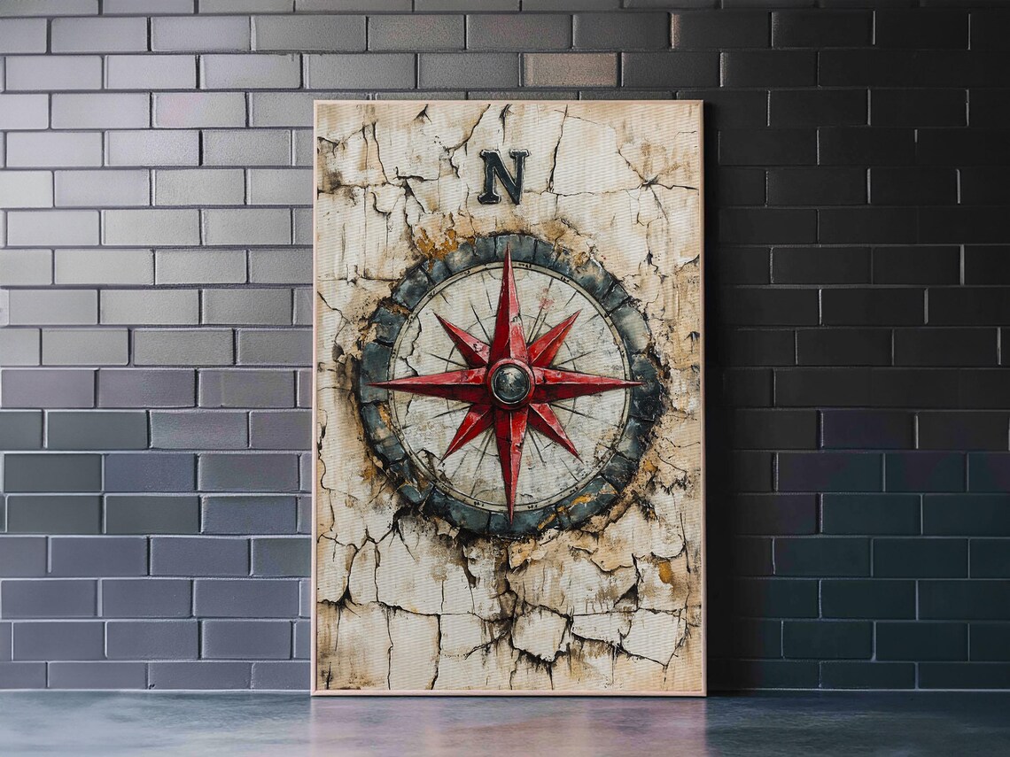 Vintage Compass Rose Art Print, Rustic Home Decor - Image 2