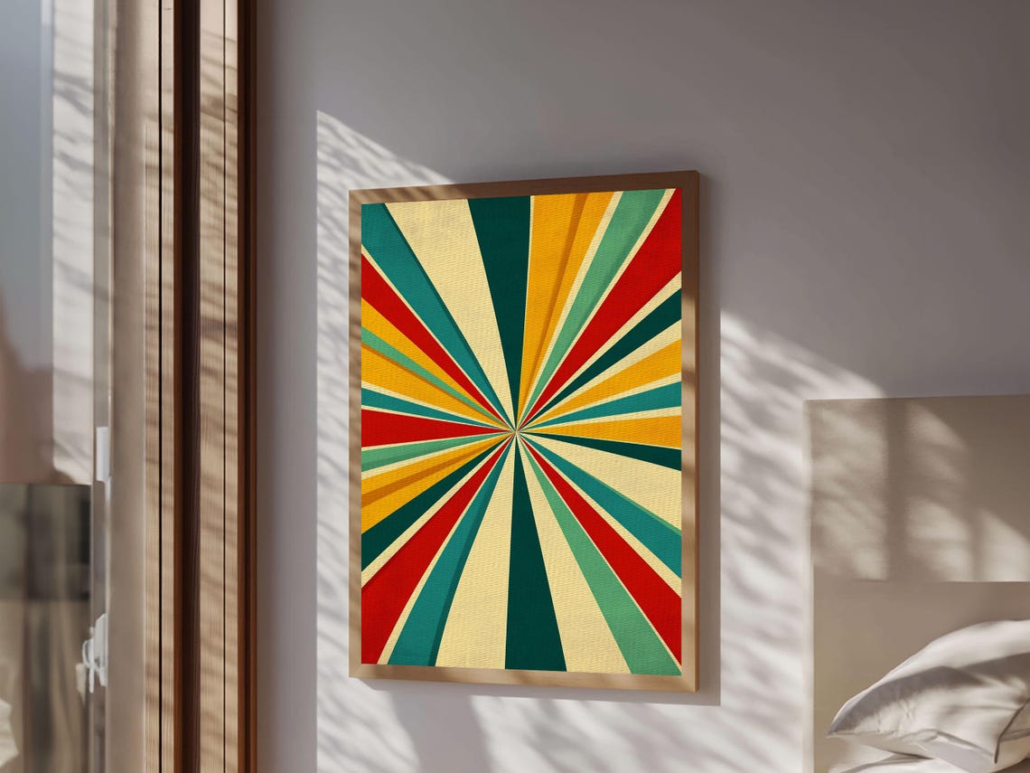 Retro Red Teal Yellow Sunburst Rays Vintage Style Abstract Poster - Image 6