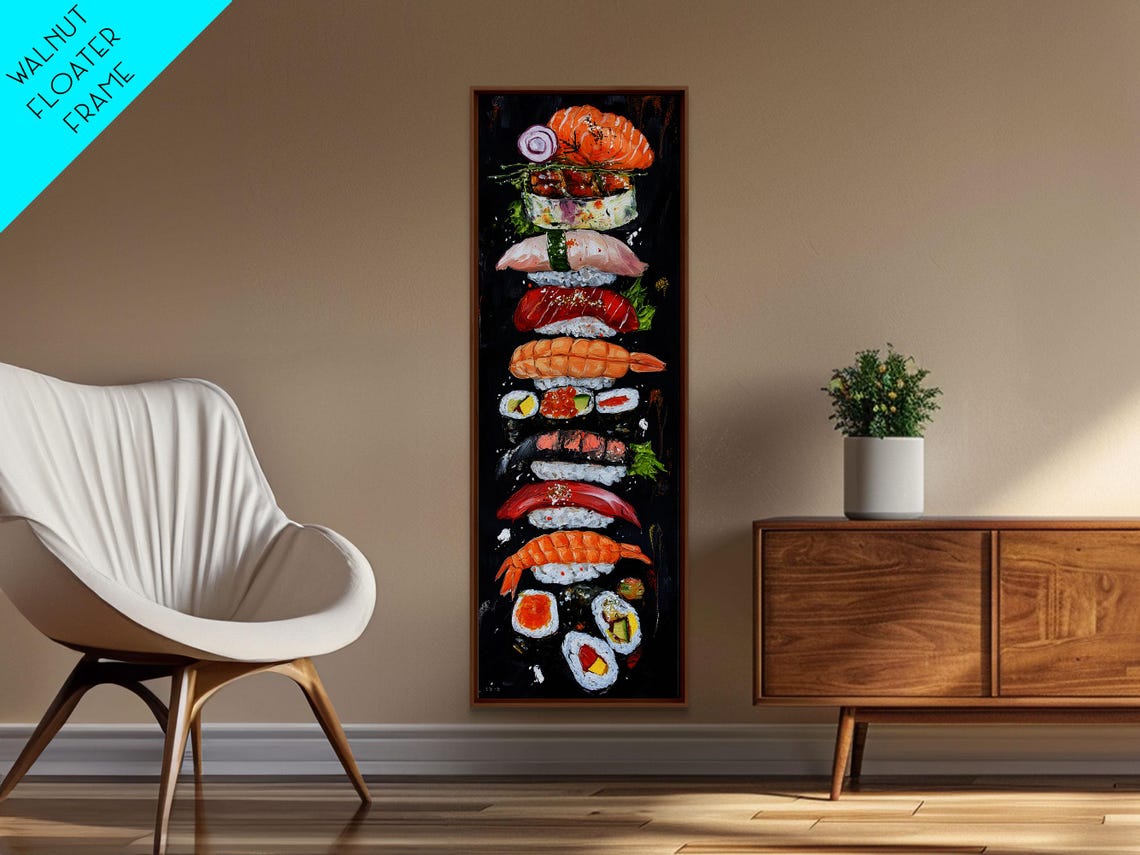 Colorful Sushi Tower Stacked Pieces On Black Kitchen Wall Poster - Image 2
