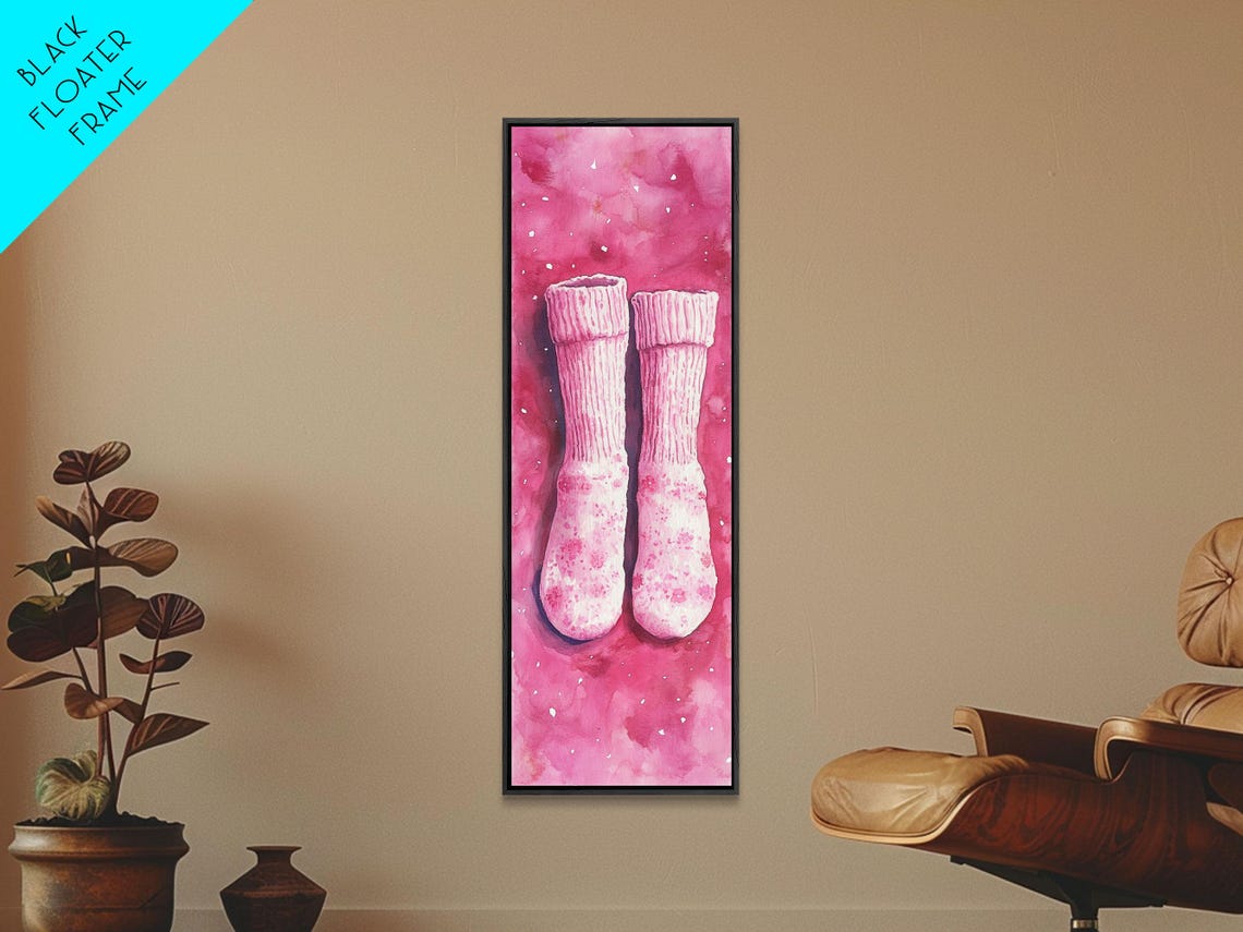 Cozy Socks Print Light Pink Wall Art Cottagecore Art Rustic Wall Art Whimsical Art Bedroom Art Fall Decor Gift Idea - Image 4