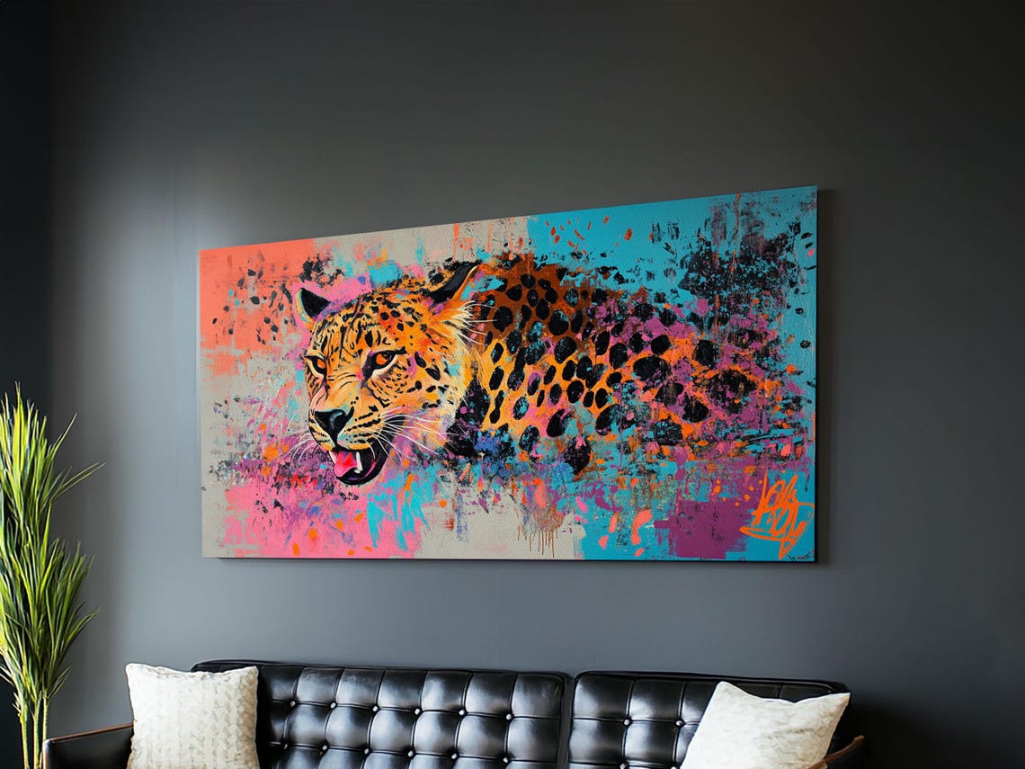 Pop Art Cheetah Colorful Paint Splash Graffiti Style Wild Cat Poster - Image 2