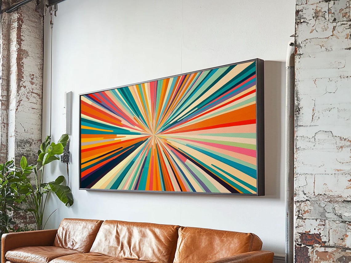 Sunburst Wall Art Print Horizontal Pastel Color Sunset Print Panoramic Abstract Mcm Style Wall Art Large Wide Print
