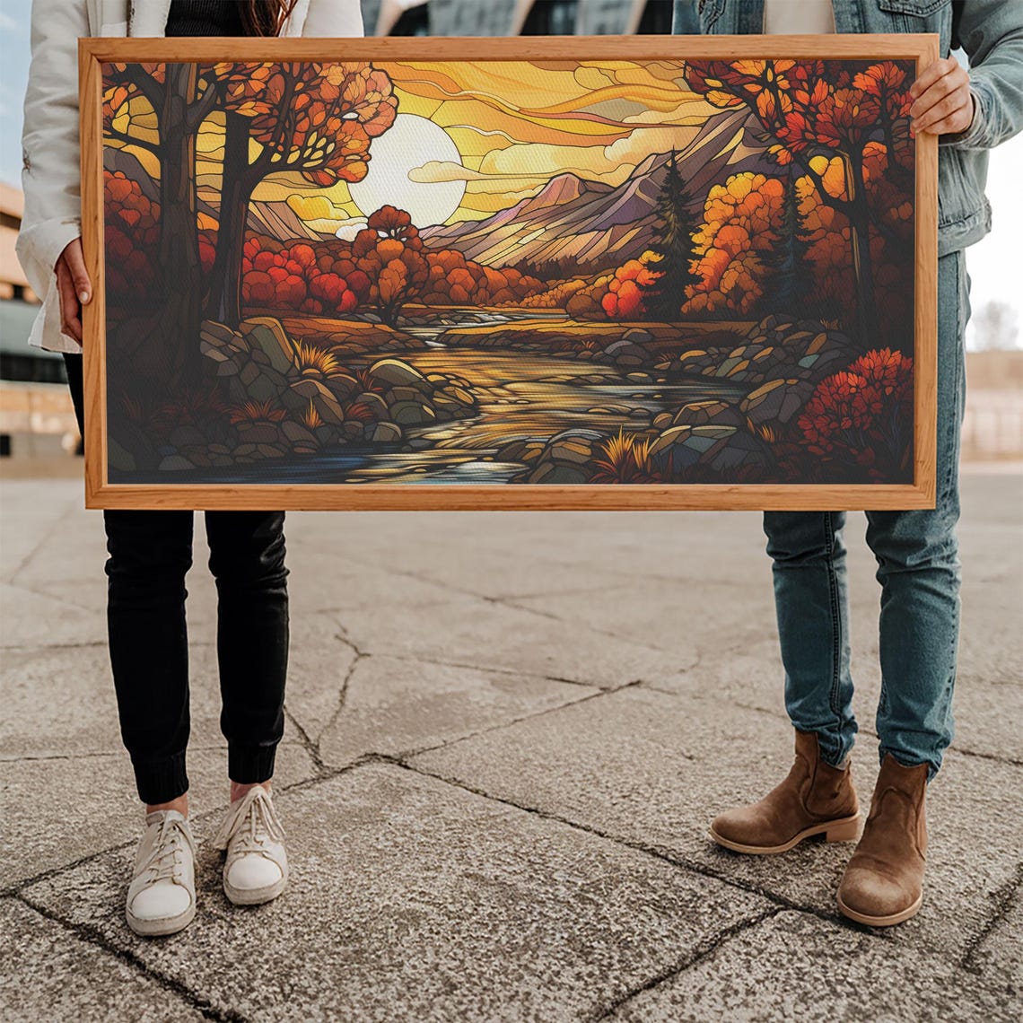 Autumn Fall Stained Glass River Valley Sunset Scenic Art Poster - Image 5