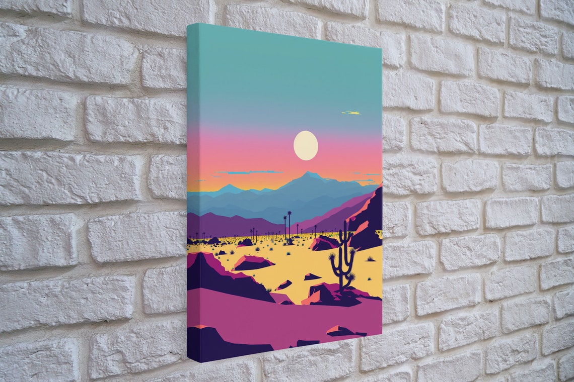 Synthwave Pastel Desert Sun Layered Mountains Joshua Tree Wall Poster - Image 4