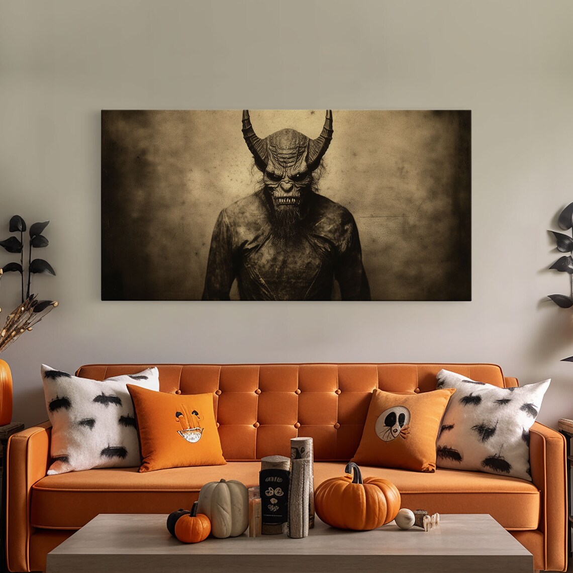 Horned Demon Creature Sepia Vintage Photograph Creepy Horror Wall Art Poster - Image 4