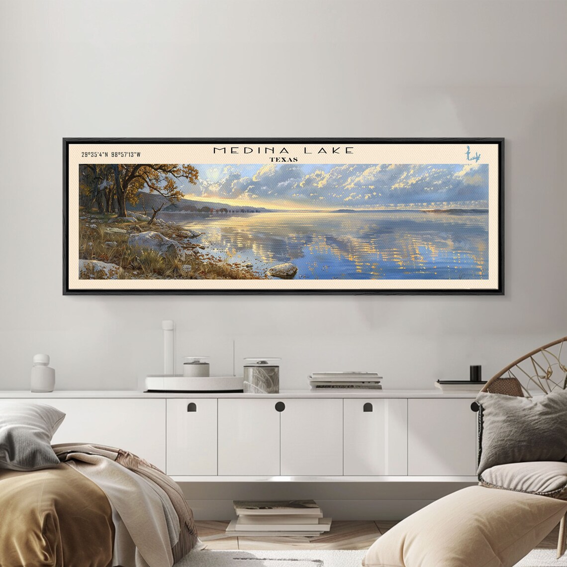 Medina Lake Texas Golden Sunset Shimmering Water Rocky Shore Poster - Image 5