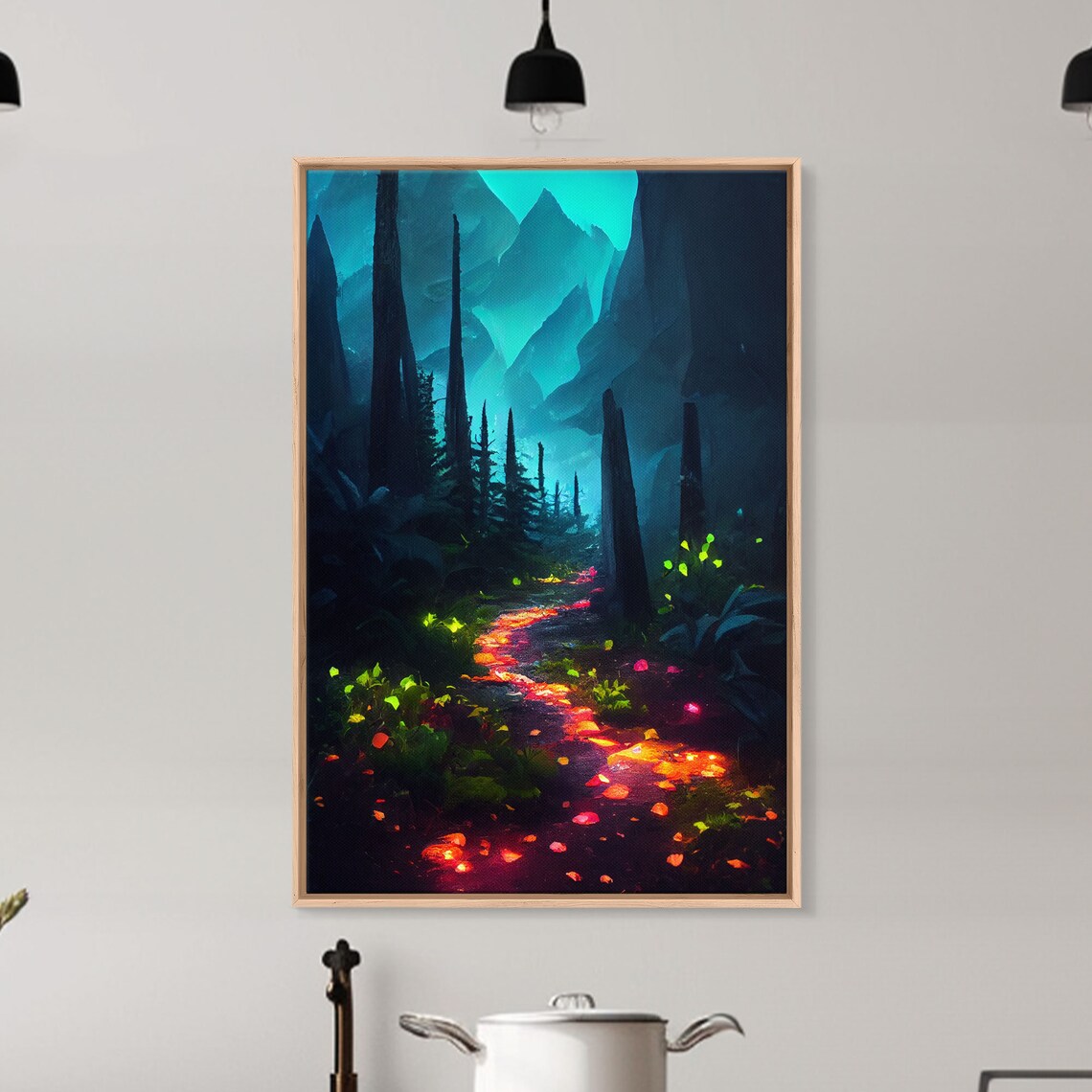 Magical Forest Fantasy Art Print, Glowing Trail