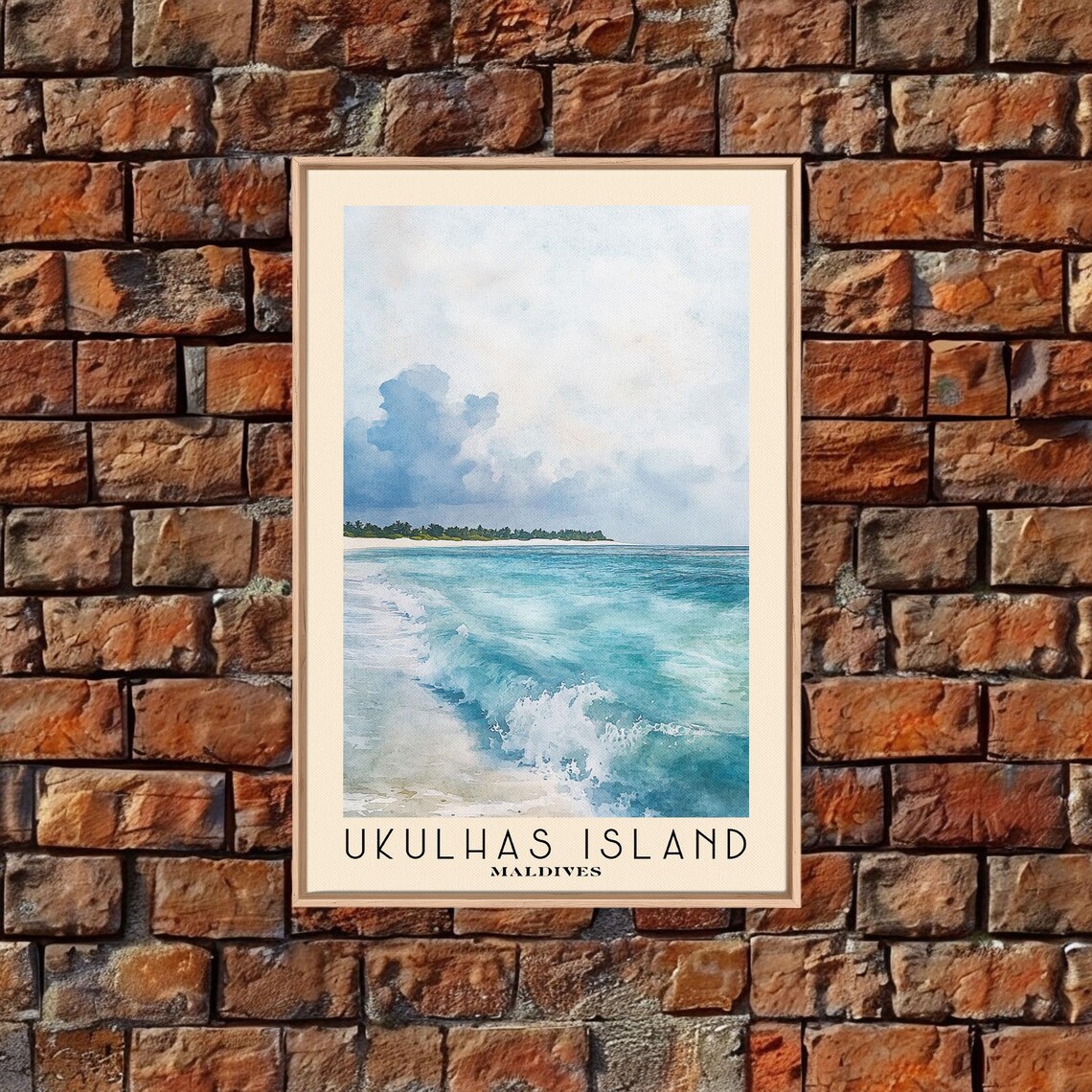 Ukulhas Island Maldives Turquoise Waves White Sand Watercolor Poster - Image 5