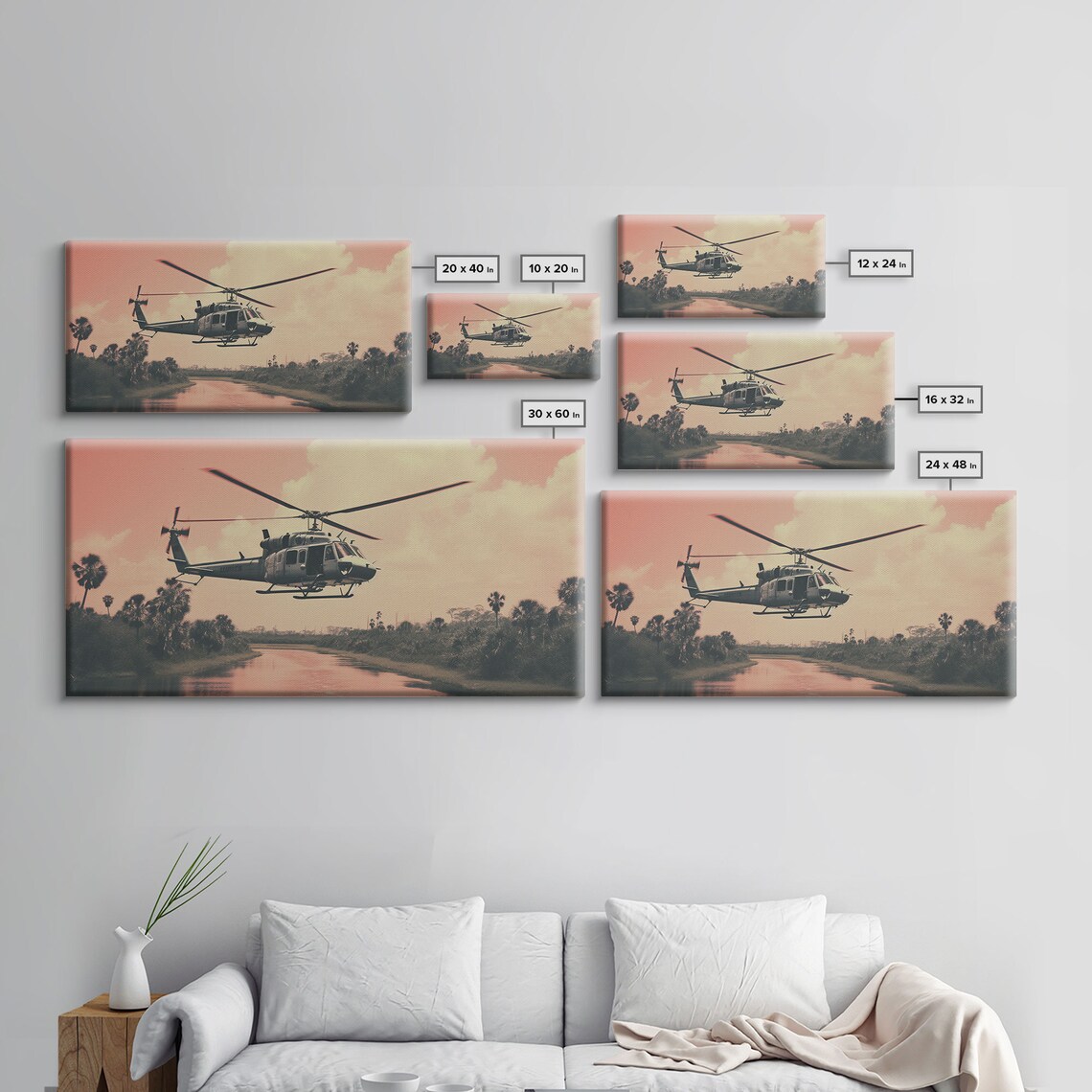 Vaporwave Huey Helicopter Over Vietnam Art Print - Image 2