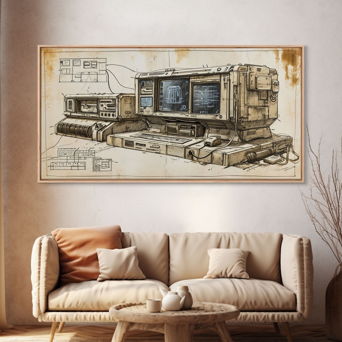 Retro Futurism Vintage Computer Blueprint Schematic Tech Poster - Image 4