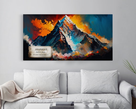 Annapurna Ii Wall Art Original Mountain Painting Print Travel Poster Mountain Landscape Wall Decor Abstract Mountain Art