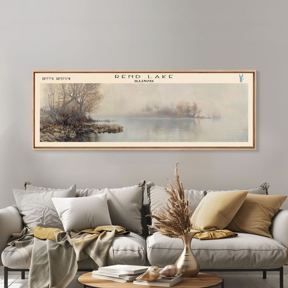 Rend Lake Illinois Framed Print Lake House Decor Panoramic Wall Art Travel Poster Beautiful Landscape Painting Contemporary Art