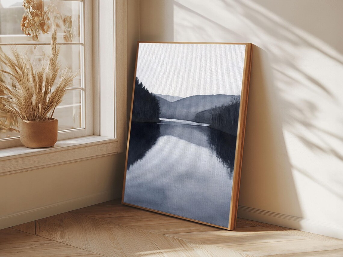 Moody Decor Grey Scale Charcoal Sketch Print Framed Print Black And White Landscape Painting Print - Image 3