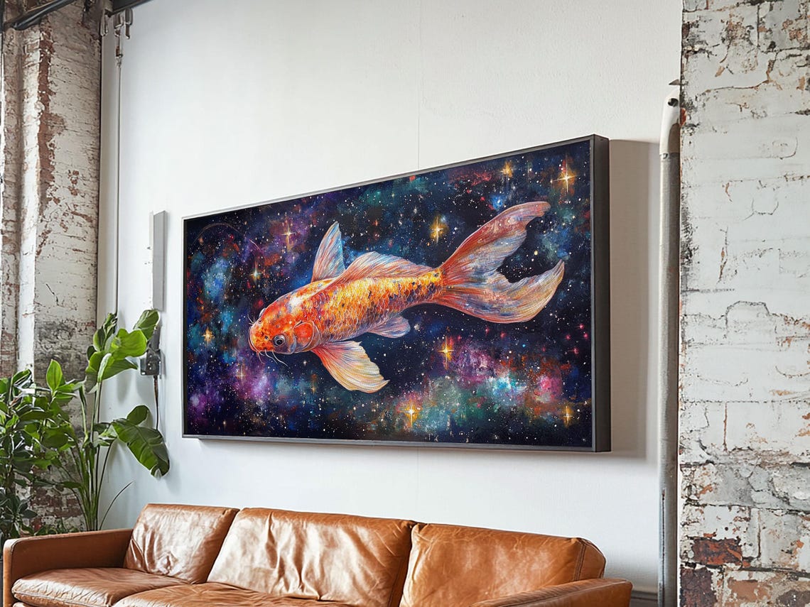 Cosmic Koi Fish Swimming Through Starry Galaxy Nebula Art Poster