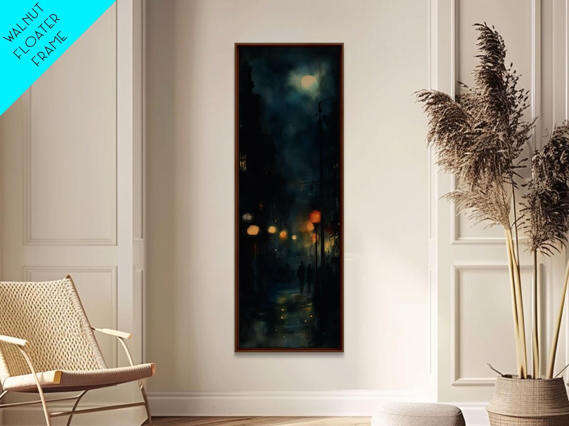 Moody Night Street Scene Glowing Lamps Rainy City Dark Art Poster - Image 4