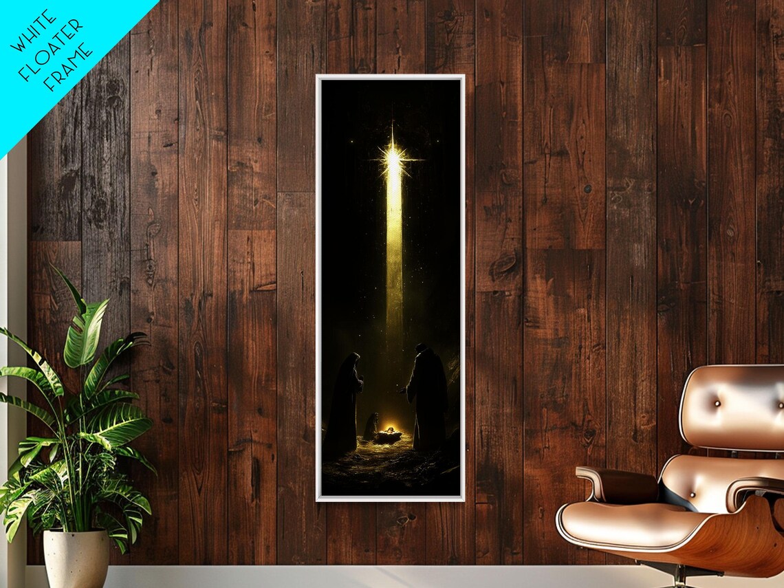 Nativity Scene Golden Starbeam Christmas Christian Painting Poster - Image 2
