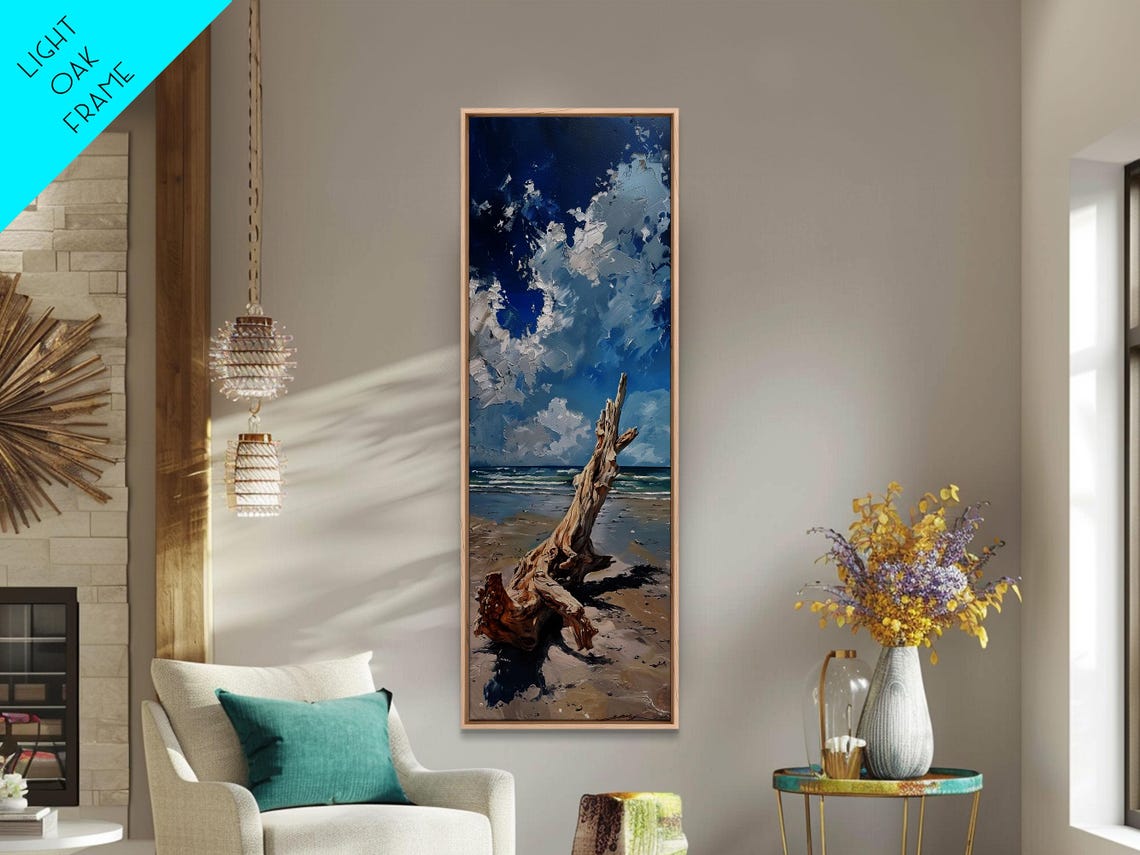 Driftwood On Sandy Beach Under Dramatic Clouds Moody Coastal Poster - Image 5