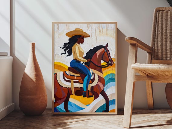 Pop Art Black Cowgirl Painting Print Framed Print Afrocentric Wall Art Rustic Farmhouse Wall Art