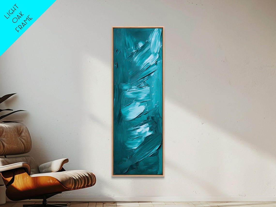 Textured Brushstroke Framed Print In Bold Teal Geometric Wall Art Vertical Wall Art Coastal Decor Bedroom Art Gift Idea - Image 5
