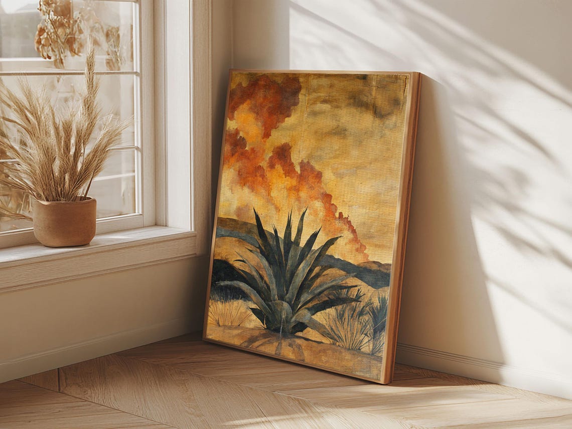 Agave In Desert Landscape Dramatic Sunset Southwestern Wall Art Print - Image 4