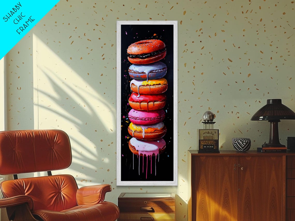 Stack Of Colorful Glazed Donuts Black Background Pop Art Poster - Image 4