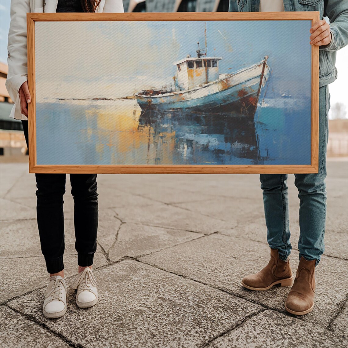 Weathered Old Wooden Fishing Boat Calm Water Nautical Art Poster - Image 5