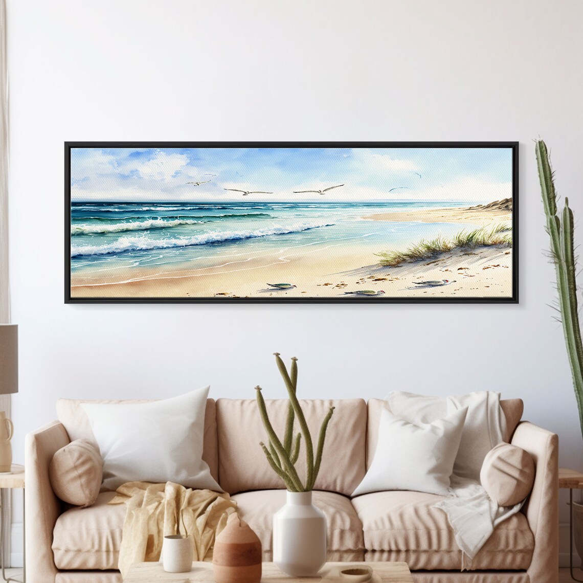 Watercolor Beach Landscape Panoramic Art Print - Image 5