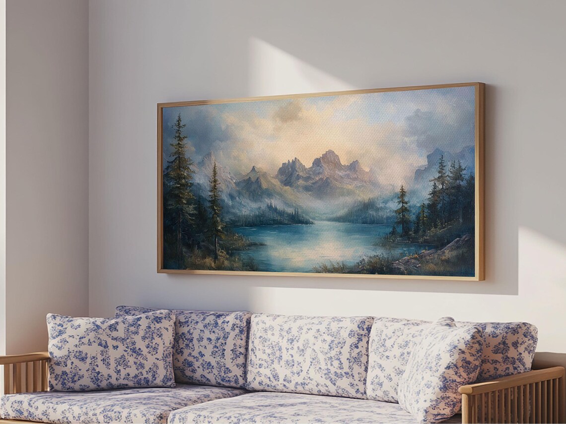 Foggy Mountain Forest Landscape Painting Print Landscape On Ready Too Hang Large Panoramic Wall Art Prints Landscape Art - Image 4