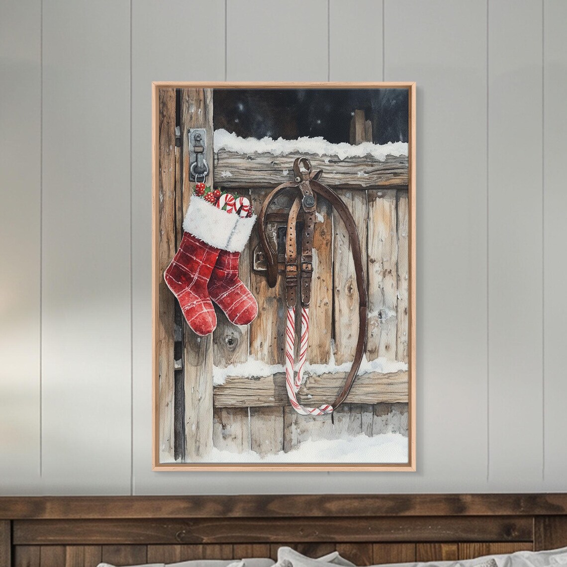 Wild West Christmas Art Print, Cowboy Stirrups & Stockings