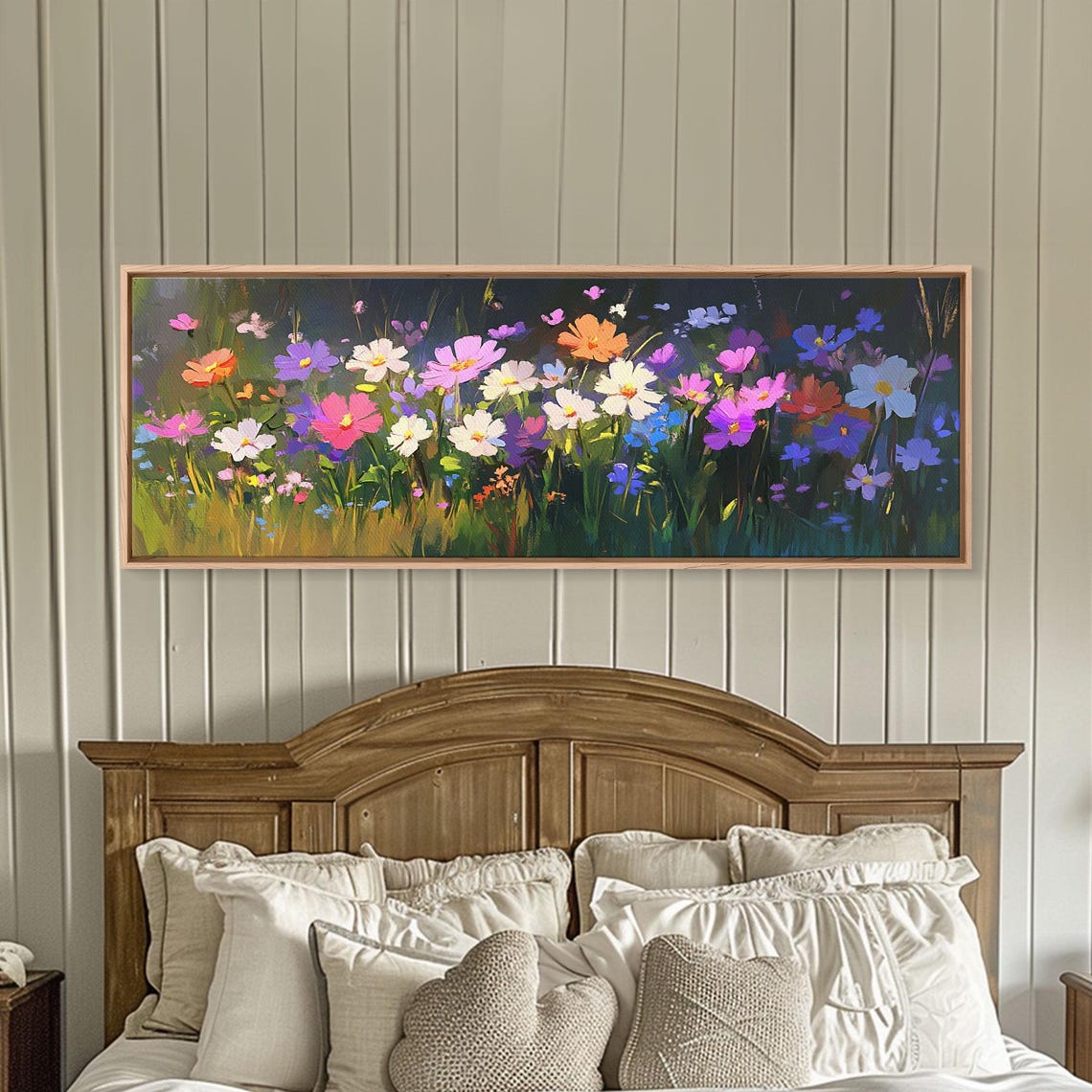 Colorful Cosmos Wildflower Meadow Bloom Oil Painting Art Poster - Image 3