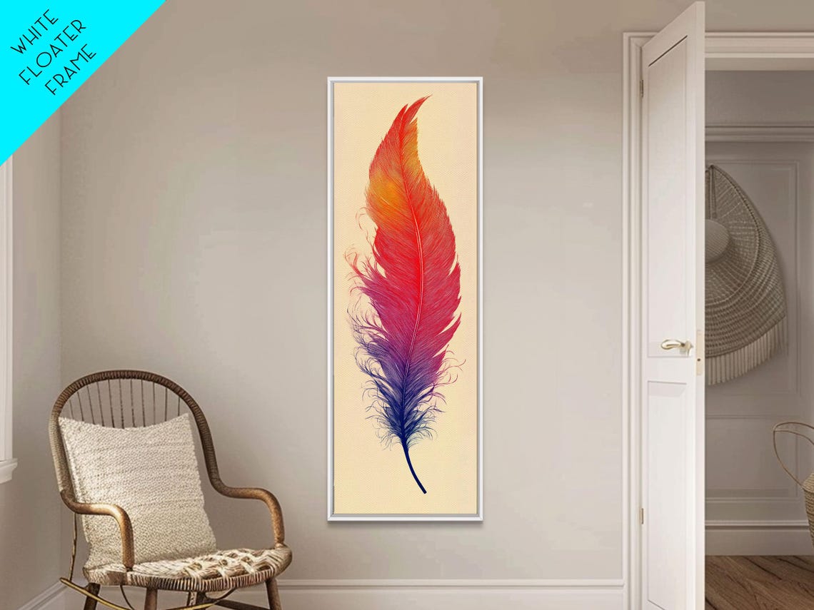 Rainbow Ombre Feather On Cream Minimalist Colorful Wall Art Poster - Image 2