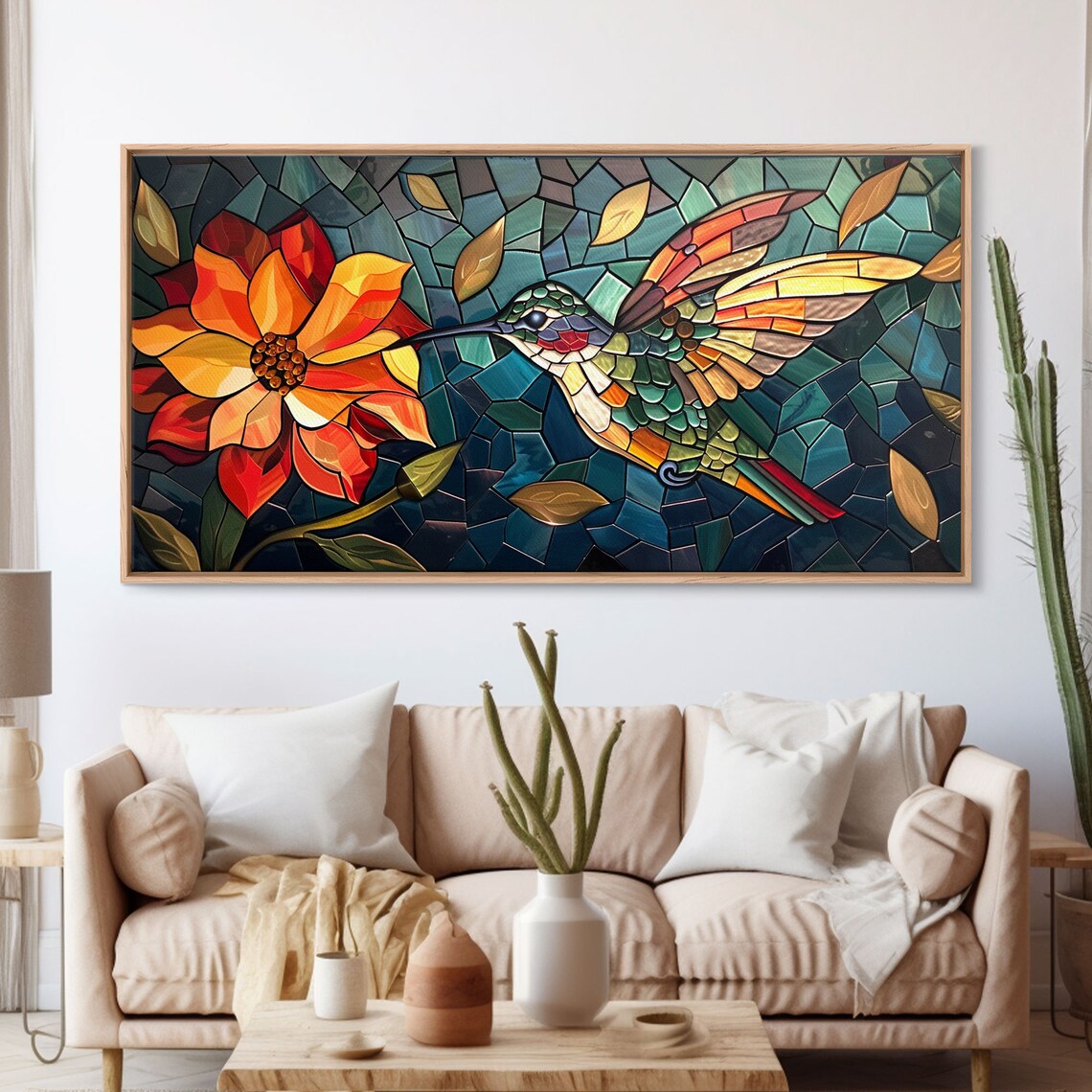 Hummingbird and Flower, Stained Glass Style Print - Image 3