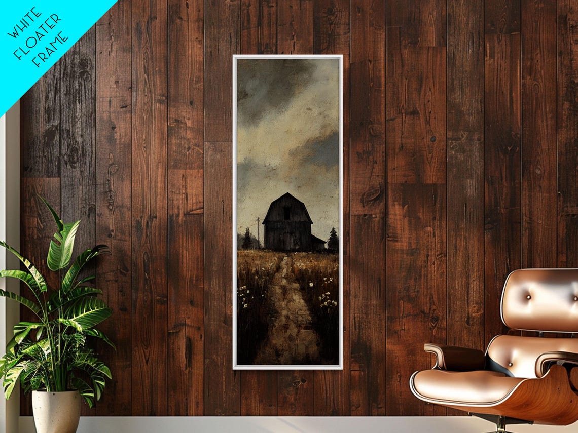 Dark Barn In Moody Field Under Stormy Sky Rustic Vertical Poster - Image 6