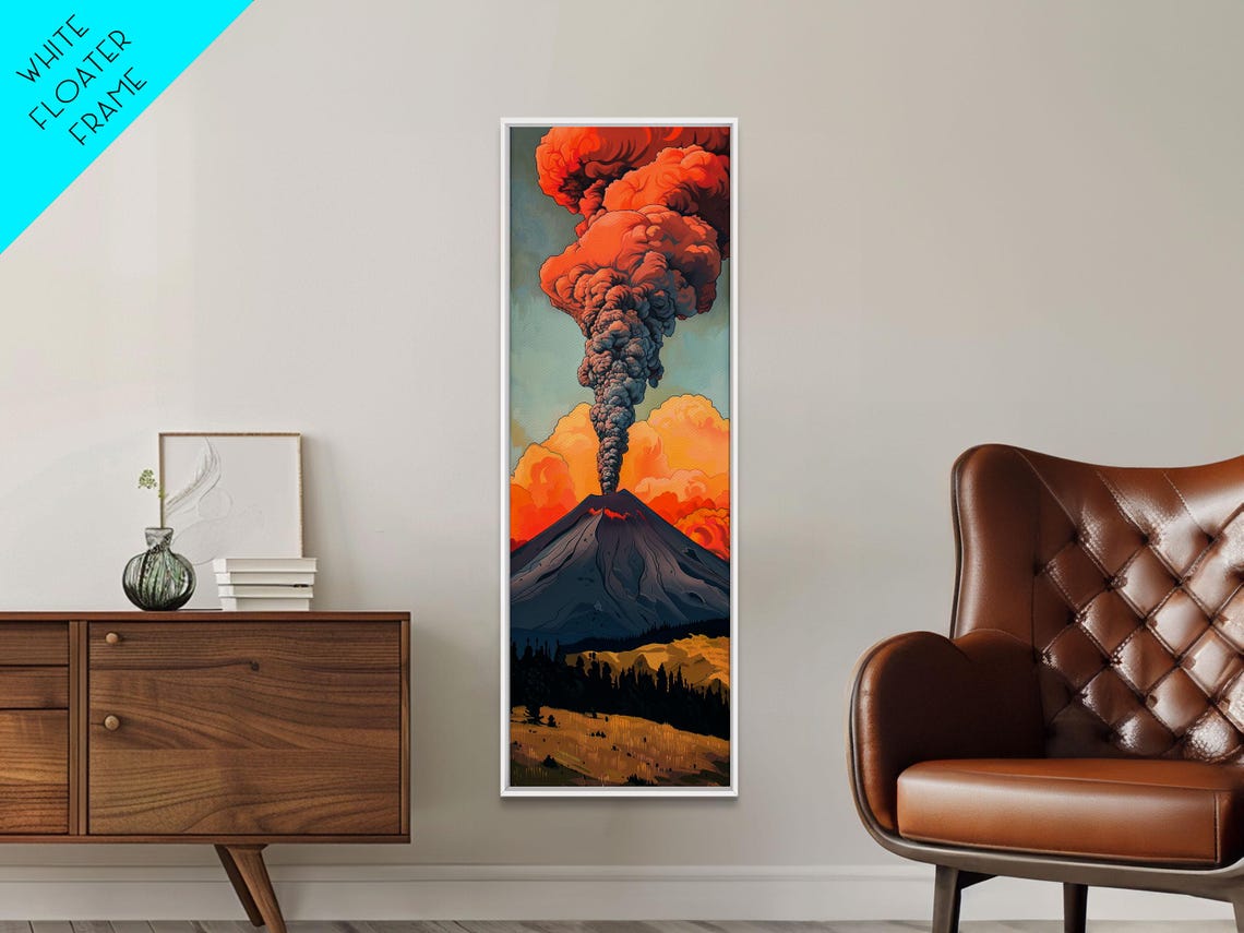 Colorful Volcano Eruption Printed On Framed Vertical Landscape Art Print Mountain Wall Art 3d Art Vertical Office Art - Image 6