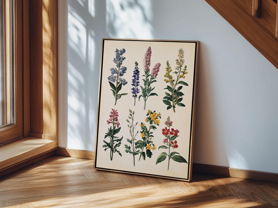 Vintage Wildflower Botanical Illustration Eight Stems Art Print - Image 6