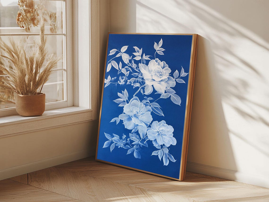 Blue And White Chinoiserie Peony Flowers Botanical Wall Print - Image 4