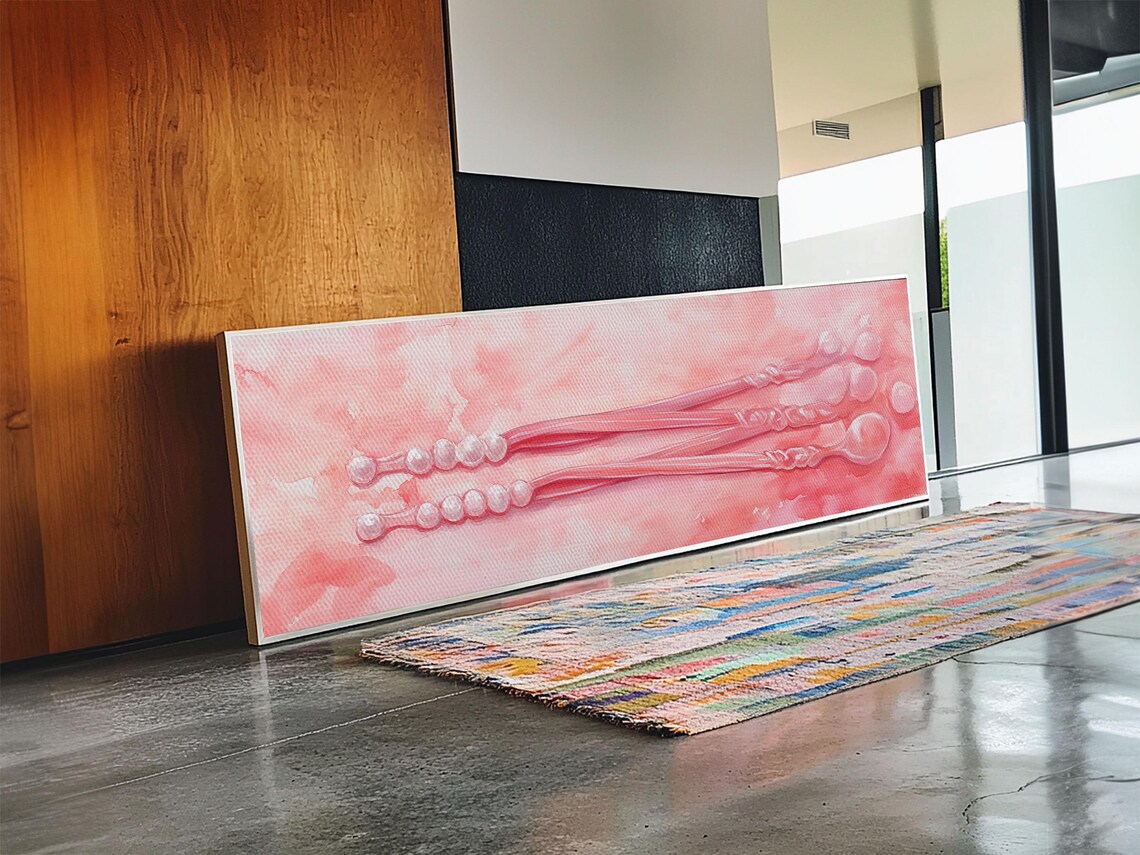 Blush Pink Makeup Brushes Pearl Handles Watercolor Beauty Panoramic Art Poster - Image 4