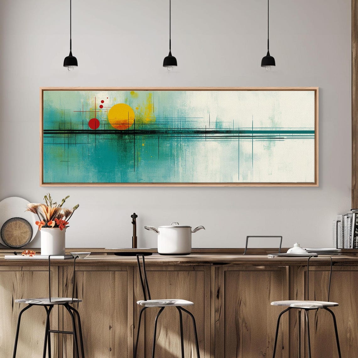Abstract Turquoise Sunset Horizon With Golden Sun Modern Art Poster - Image 4