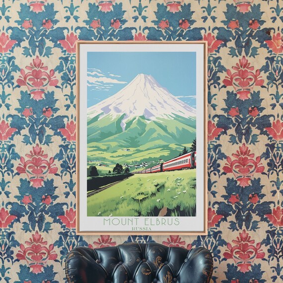 Mount Elbrus Russia Art Framed Print Travel Poster Original Wall Art Home Decor Gift For Travel Lover Wall Hanging