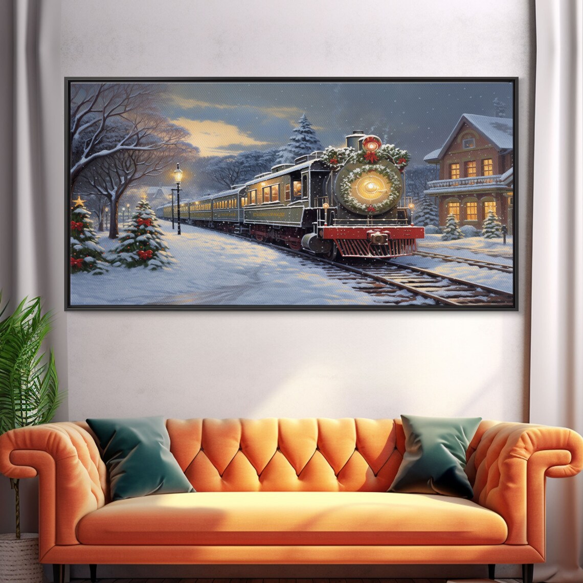 Christmas Train Oil Painting Art Print, Holiday Decor - Image 5