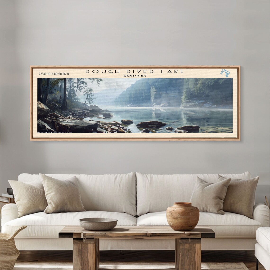 Rough River Lake Kentucky Misty Morning Rocky Shoreline Travel Poster