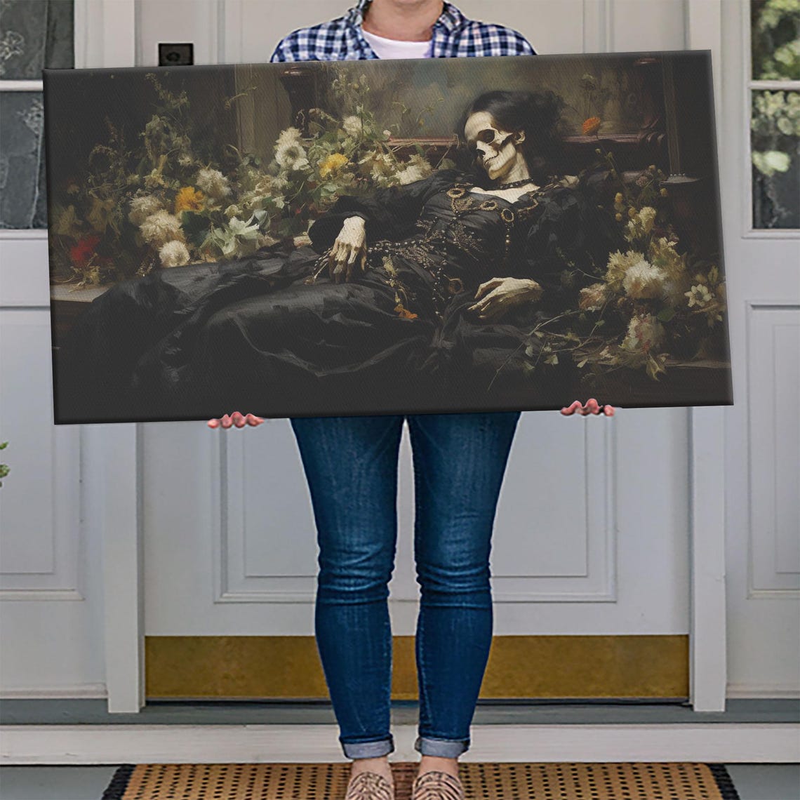 Sleeping Skeleton Lady In Black Dress Among Flowers Gothic Poster - Image 4